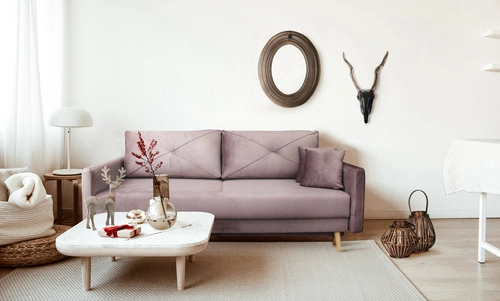 Rozkládací pohovka Saxo pro 2 osoby, moderní, tmavě modrá, s úložným prostorem do obýváku