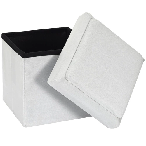 Šedý sametový taburet Legina s úložným prostorem na hračky, čtvercový do dětského pokoje Intesi