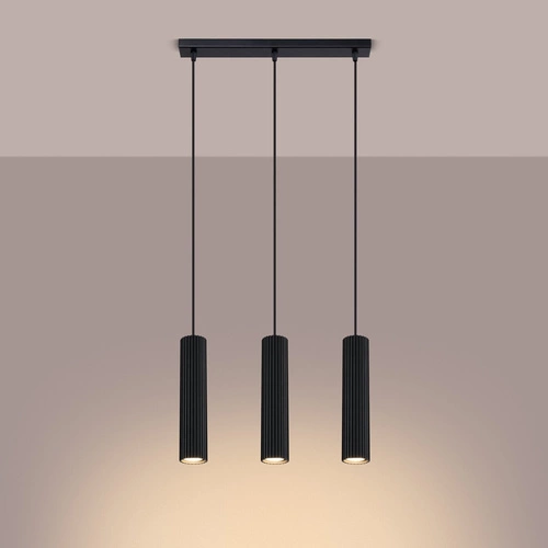Závěsné svítidlo KARBON 3L černé nastavitelné do obýváku a jídelny moderní hliník