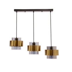 Spiega závěsná lampa černá+mosaz 3x60W E27 kouřové stínítko