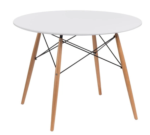 Kulatý jídelní stůl Intesi DTW 100 cm bílá deska dřevěné nohy skandinávský styl