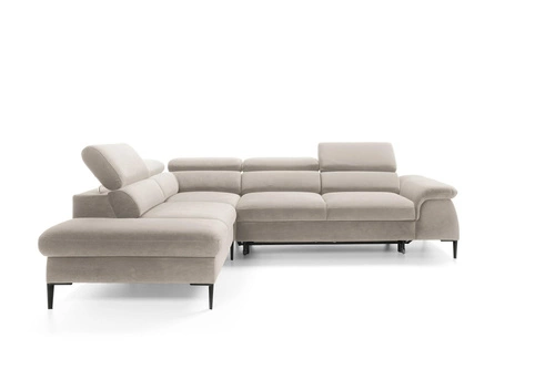 Rohová rozkládací pohovka Silvo L levá béžová skandinávská do obýváku s úložným prostorem