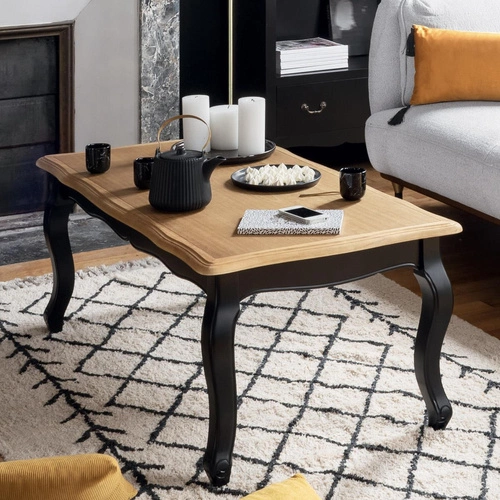 Provensálský černý obdélníkový dřevěný konferenční stolek Chrysa do obývacího pokoje 110x60 cm