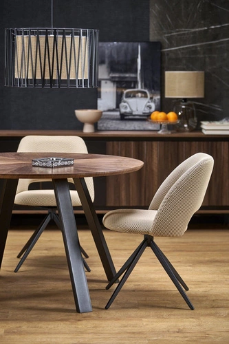 Jídelní kulatý stůl Ralik 120 cm ořechový s černými nohami moderní industriální