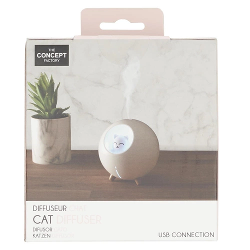 Aroma difuzér LED Intesi bílá kočka moderní dekorace do bytu USB 11 cm