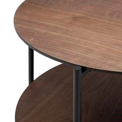 Konferenční stolek Kemi kulatý dřevěný ořech 63 cm moderní s policí do obýváku Atmosphera