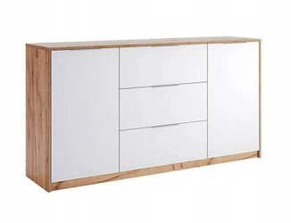 Komoda Tissa 160 cm bílá s dubovými zásuvkami moderní do obýváku Intesi