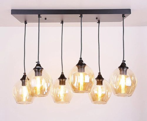 Závěsná lampa Aspa černá 6x40W E27 stínidlo hnědé barvy