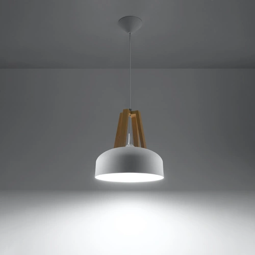 Závěsná lampa CASCO bílá/přírodní dřevo