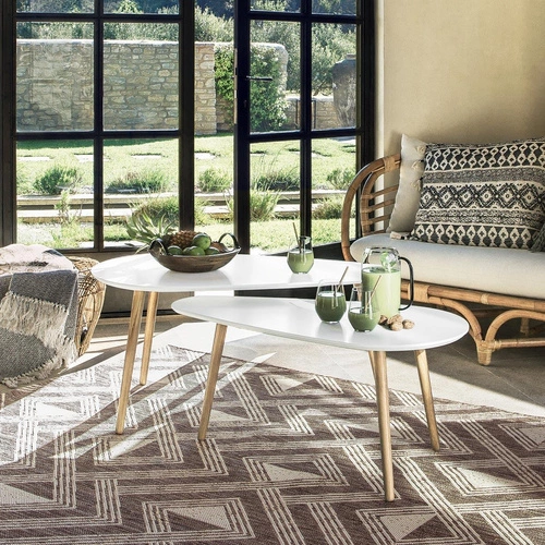 Sada 2 bílých konferenčních stolků Mileo L dřevěných do obýváku skandinávský styl