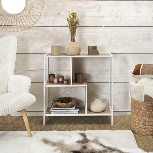 Knihovna Rack S bílá moderní loftová 80 cm kovová do obýváku a kanceláře Intesi