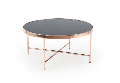 Konferenční stolek Rami L kulatý skleněný černý měděný moderní glamour do obýváku 82 cm