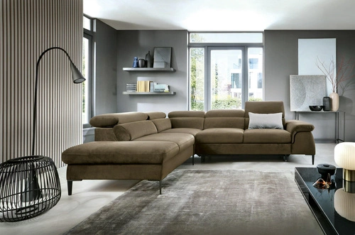 Rohová rozkládací pohovka Silvo L levá olivová skandinávský styl s úložným prostorem