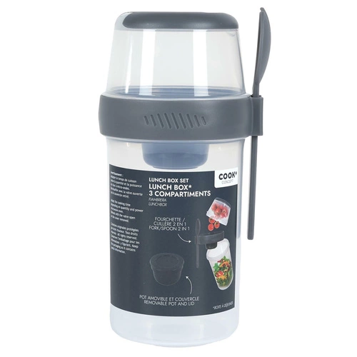 Lunchbox Intesi modrý s 3 přihrádkami do školy nebo do práce, moderní svačinový box 1,04 l