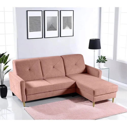 Rohová rozkládací sedačka Scandi růžová moderní do obýváku s úložným prostorem levá