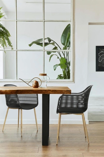 Jídelní židle Becker s područkami černá, vzdušná, snadno čistitelná, boho