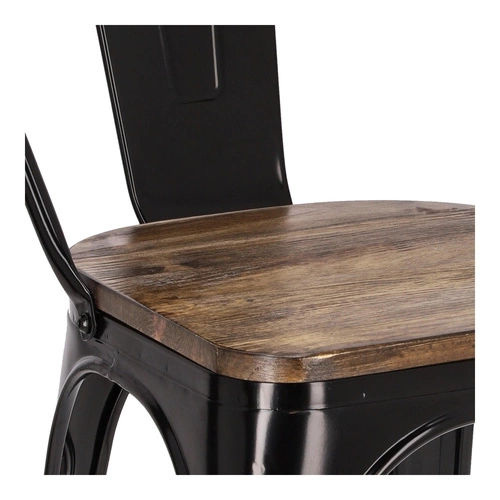 Jídelní židle Paris Wood černá kovová s dřevěným sedákem industriální D2.DESIGN