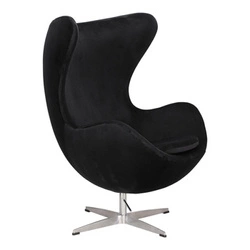 Otočná designová křesla Egg černý samet moderní glamour se stříbrnou podstavou do obýváku