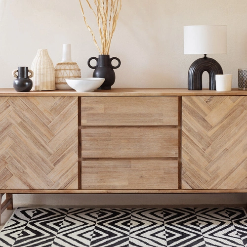 Komoda Aeris 180 cm dřevěná se zásuvkami skandinávský vzor rybí kost do obýváku Atmosphera