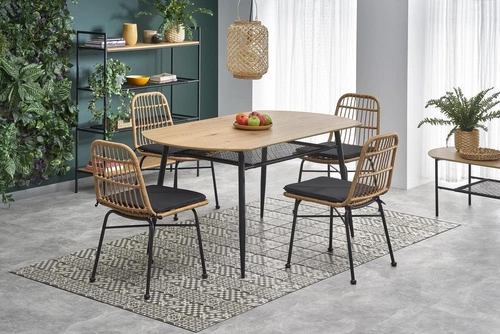 Jídelní stůl Sonic oválný zlatý dub černé nohy moderní loft 160x90 cm