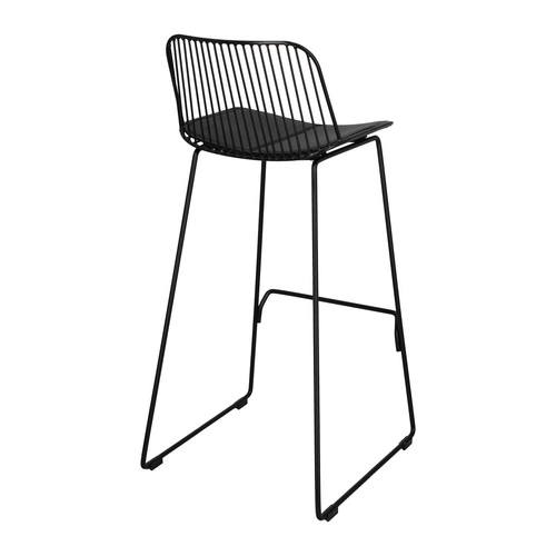 Barová židle Dill High černá s opěrkou, kovová, čalouněná, do kuchyně a k ostrůvku, 75 cm Intesi