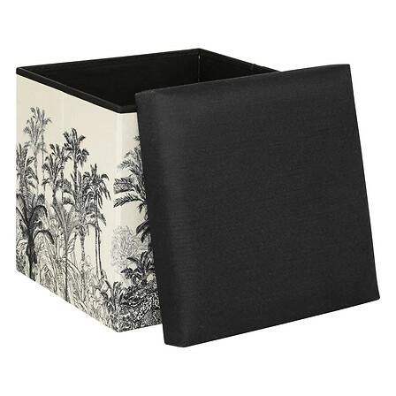 Taburet Benicio Atmosphera čtvercový s úložným prostorem černo-bílý sametový do obýváku 38x38 cm