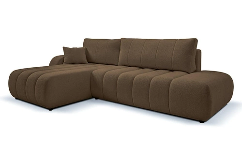 Rohová rozkládací pohovka Hobro levá hnědá moderní do obýváku s úložným prostorem