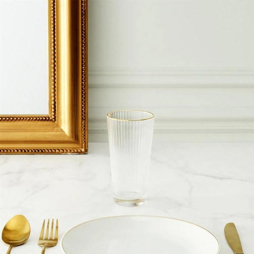 Sklenice na vodu Gold Edge Intesi 300 ml moderní vlnitá se zlatým okrajem