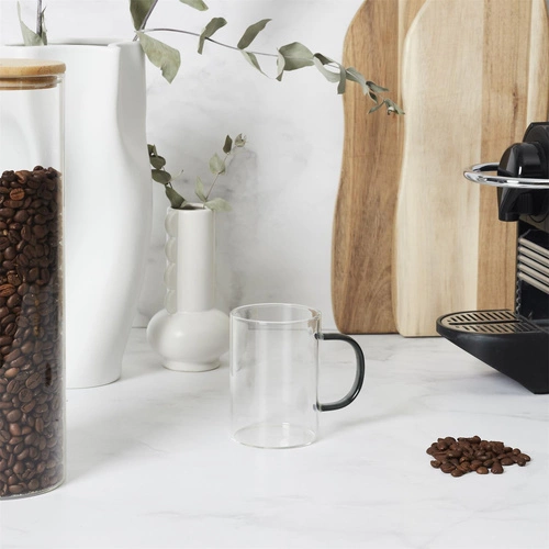 Sklenice na kávu Coloured Intesi 300 ml černá s uchem minimalistická skleněná