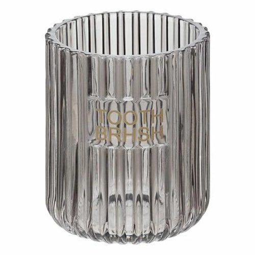 Skleněný kelímek na zubní kartáčky Agathe průhledný šedý moderní koupelnový 5five