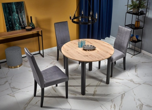 Rozkládací kulatý jídelní stůl Nigo Intesi dub artisan černé nohy 102-142 cm moderní