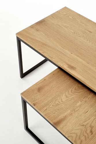 Sada 2 konferenčních stolků Jennet loftový obdélníkový dub černý do obýváku 2v1 Intesi