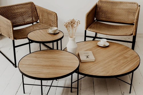 Kulaty dubový konferenční stolek Tre 430 NORDIFRA moderní skandinávský do obýváku 43 cm