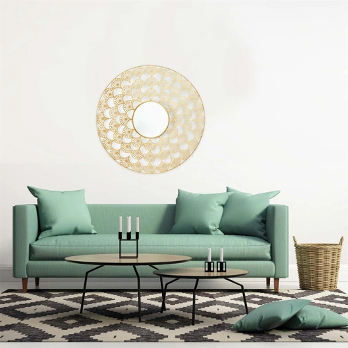 Kulaté zrcadlo Mandala 70 cm glamour ve zlatém rámu na stěnu do předsíně