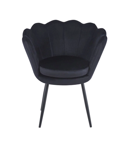 Čalouněná židle mušle Fiona VIC černý samet s područkami do glamour obýváku