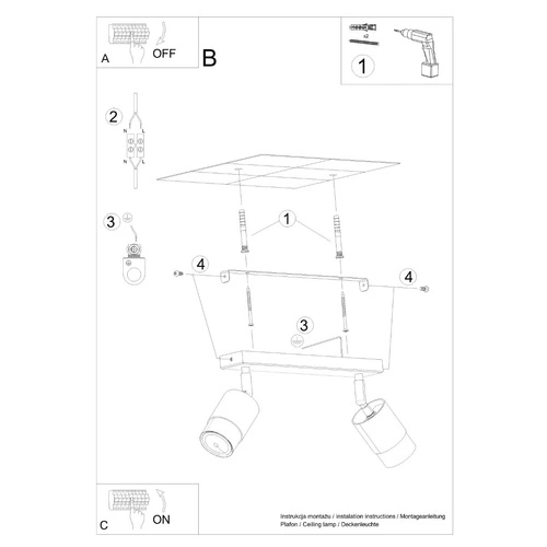 Stropní svítidlo NERO 2 černý chrom moderní loft do kuchyně a obýváku Sollux