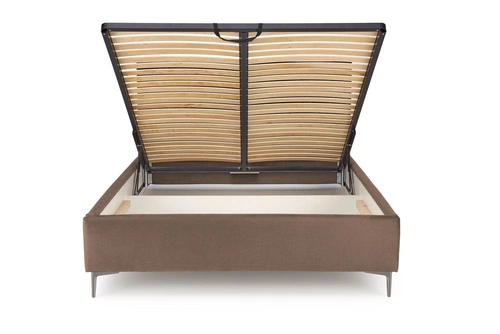 Čalouněná postel Modulo W1 béžová s úložným prostorem a čelem do ložnice