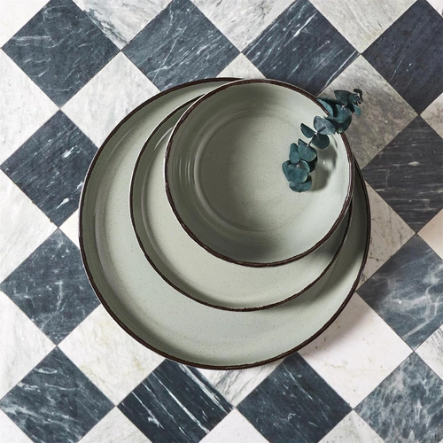 Moderní jídelní souprava Temp pro 4 osoby zelená keramická do jídelny