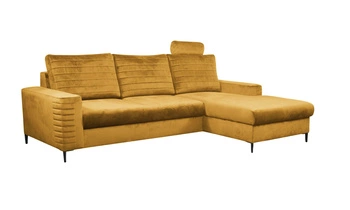 Rohová rozkládací pohovka do obýváku Hald pravá moderní sametová hořčicová Intesi