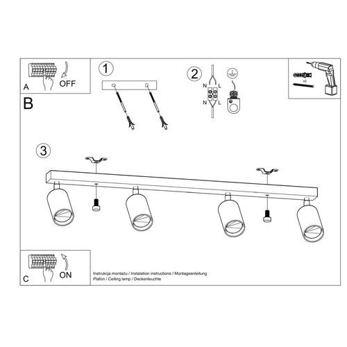 Stropní svítidlo BERG 4 přírodní dřevo moderní do obýváku a kuchyně Sollux Lighting
