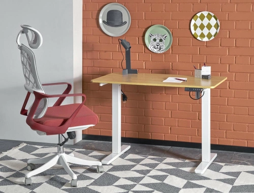 Psací stůl Barker s nastavitelnou výškou dub zlatý/bílý moderní pro práci a kancelář Intesi