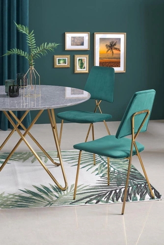 Jídelní kulatý stůl Cristallo 120 cm moderní šedý mramor glamour zlaté nohy