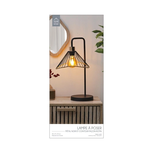 Stolní lampa Anel moderní černá s ratanem do obýváku a ložnice loft industriální