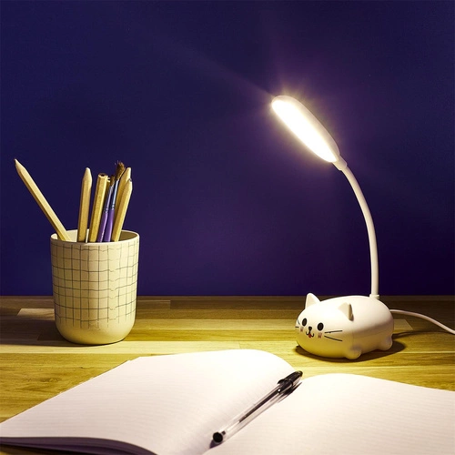 Dětská stolní LED lampa Kitty bílá, moderní, nabíjecí s ohebným ramenem