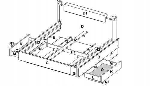 Čalouněná postel do ložnice Lana 160x200 se zásuvkami a LED v šedém dubu moderní