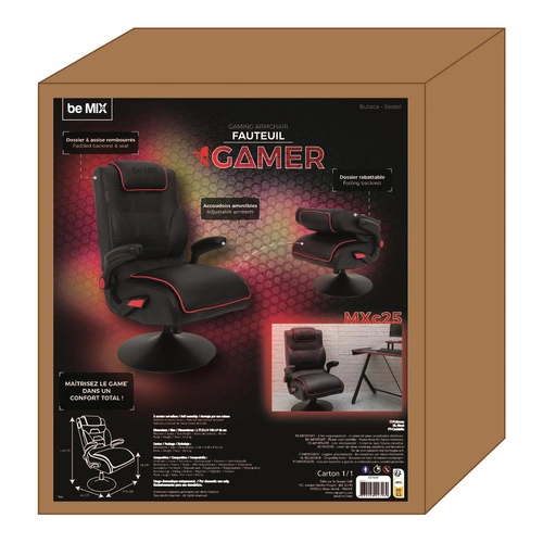 Herní křeslo Bemix černo-červené kožené otočné s nastavitelnými područkami k psacímu stolu