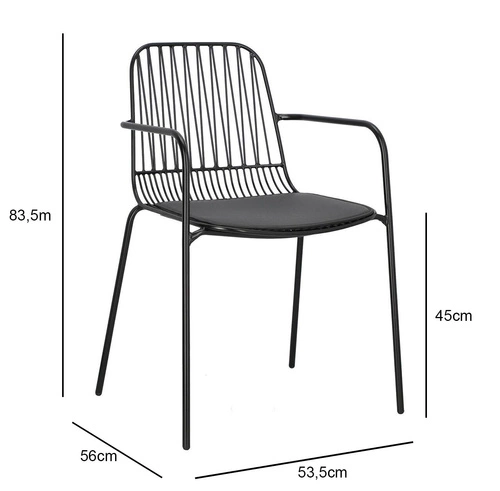 Kovová jídelní židle Willy Intesi černá s područkami a polštářkem