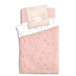 Bavlněné povlečení 140x200 Atmosphera růžové s kočkou do dětského pokoje Oeko-Tex