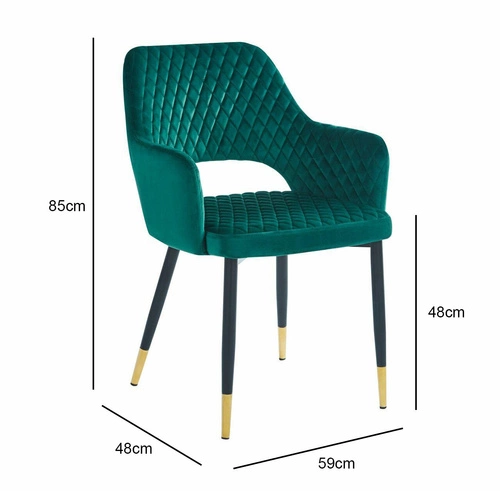 Jídelní židle Olivia Intesi zelená čalouněná sametová glamour s područkami