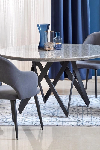 Jídelní kulatý stůl Misto 140 cm šedý mramor moderní na černých nohách Intesi